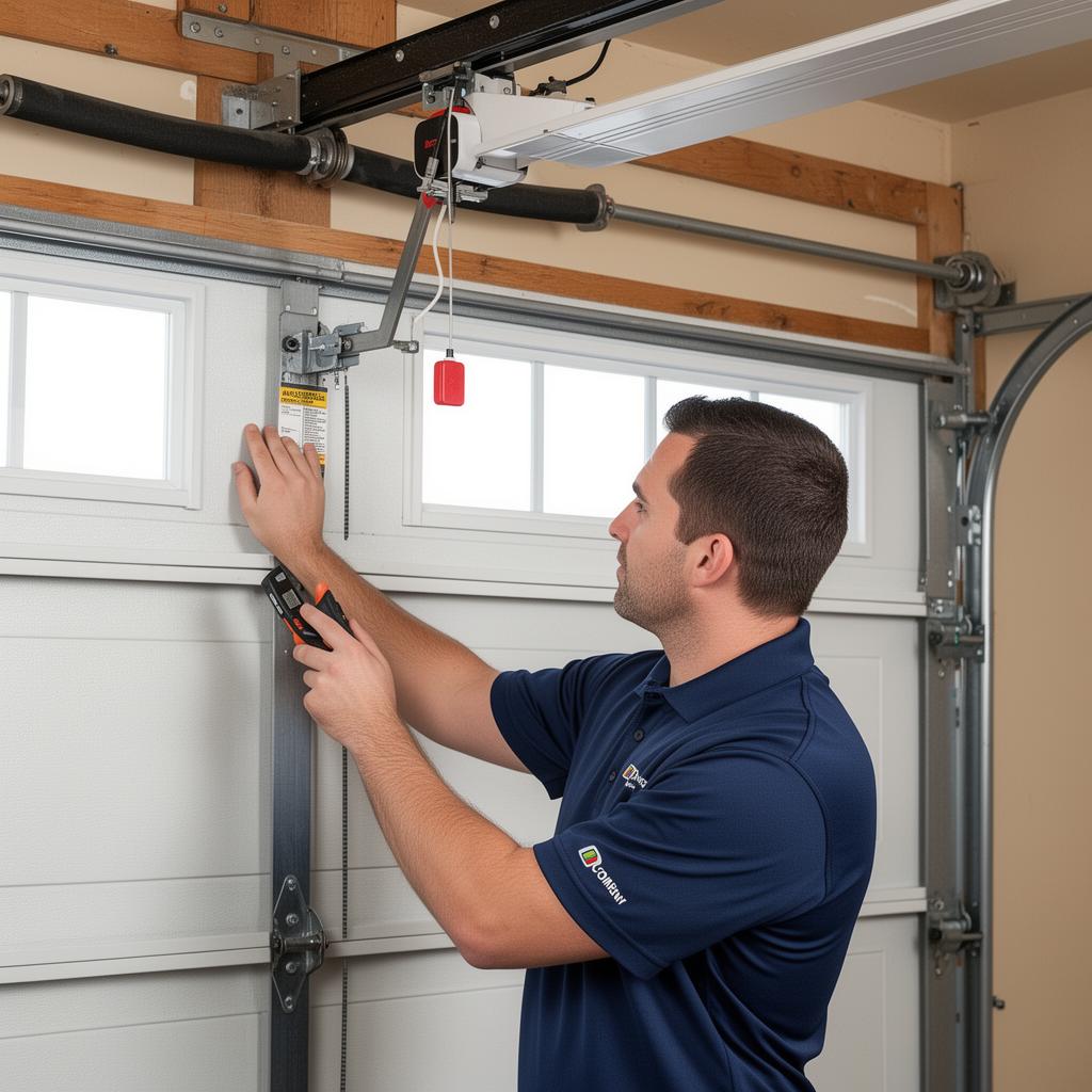 Garage Door Ormond Beach technician in company polo testing garage door safety features